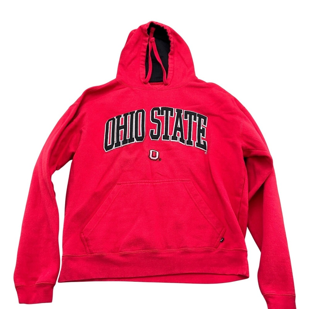 J America Hoodie Men XLarge Red OHIO STATE Cotton Stretch Sweatshirt Comfort VTG
